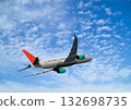 Passenger airplane flying high above clouds on blue sky in daytime 132698735