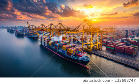 Logistics container Cargo ship import export transportation. Logistics container Cargo ship import export transportation. 132698747