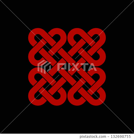 Celtic knot design intricate interwoven lines. Red endless loop decorative pattern on black background vector illustration. Traditional symbol common to Irish and Scottish culture. Celtic knot design intricate interwoven lines. Red endless loop decorative pattern on black background vector illustration. Traditional symbol common to Irish and Scottish culture. 132698755