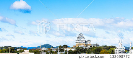 Himeji Castle as seen from the platform of Kyoguchi Station on the JR Bantan Line in Himeji City 132698772
