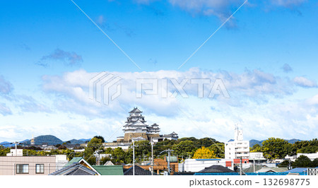 Himeji Castle as seen from the platform of Kyoguchi Station on the JR Bantan Line in Himeji City Himeji Castle as seen from the platform of Kyoguchi Station on the JR Bantan Line in Himeji City 132698775