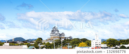 Himeji Castle as seen from the platform of Kyoguchi Station on the JR Bantan Line in Himeji City Himeji Castle as seen from the platform of Kyoguchi Station on the JR Bantan Line in Himeji City 132698776