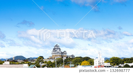 Himeji Castle as seen from the platform of Kyoguchi Station on the JR Bantan Line in Himeji City Himeji Castle as seen from the platform of Kyoguchi Station on the JR Bantan Line in Himeji City 132698777