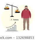 Weight management concept with man in casual wear and balanced food scale illustration 132698853