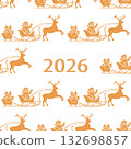 Seamless christmas pattern with santa, sleigh, and reindeer on white background with 2026 text 132698857