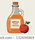 Apple cider vinegar bottle with a whole red apple on a light background 132698869