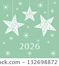 Christmas stars and snowflakes on green background with text 2026 celebrating holiday season 132698872