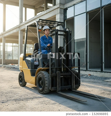 Female worker driving a forklift 132698891