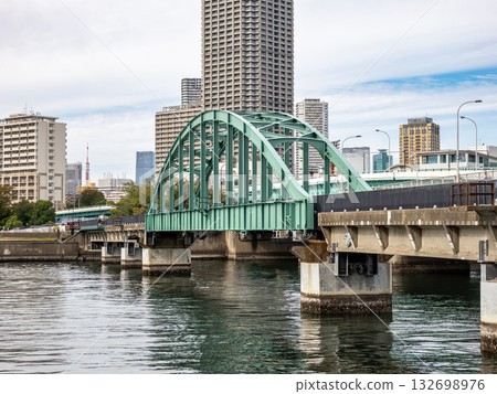 The abandoned Harumi Railway Bridge, now a promenade The abandoned Harumi Railway Bridge, now a promenade 132698976