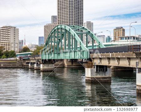 The abandoned Harumi Railway Bridge, now a promenade The abandoned Harumi Railway Bridge, now a promenade 132698977