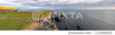 Aerial view of the coast at Malin Beg at the Napoleonic Signal Tower - County Donegal, Ireland Aerial view of the coast at Malin Beg at the Napoleonic Signal Tower - County Donegal, Ireland 132699020