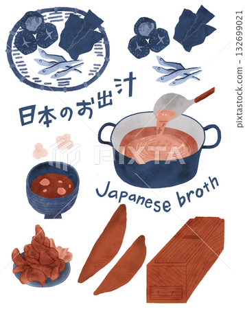 這是製作日式高湯所用食材的示意圖。 這是製作日式高湯所用食材的示意圖。 132699021