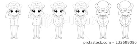 Cute black and white illustration set of female station staff 132699086