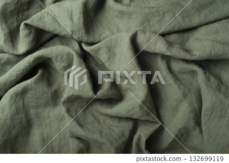 waves of green linen fabric 132699119