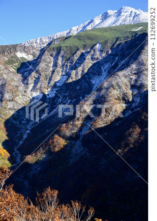 從秋田縣保立展望台眺望白雪皚皚的鳥海岳與須谷 從秋田縣保立展望台眺望白雪皚皚的鳥海岳與須谷 132699252