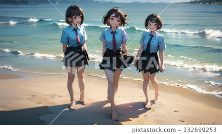High school girls playing on the beach 132699253