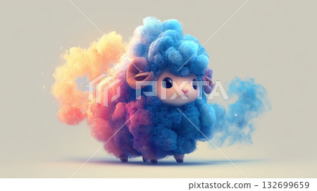 色彩繽紛的3D奇幻世界,描繪了毛茸茸、像雲朵一樣的綿羊 色彩繽紛的3D奇幻世界,描繪了毛茸茸、像雲朵一樣的綿羊 132699659