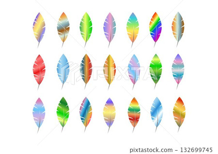 Colorful cartoon feather pattern on white background. Abstract vector illustration for fabric, textile, clothing, wrapping paper, wallpaper, cover. 132699745