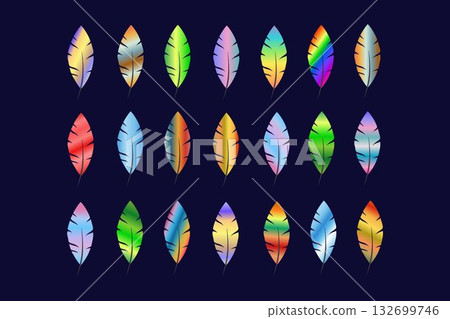 Colorful cartoon feather pattern on black background. Abstract vector illustration for fabric, textile, clothing, wrapping paper, wallpaper, cover. 132699746
