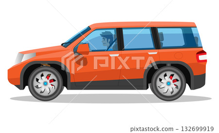 Concept vector illustration of detailed side of a flat van car orange color.  132699919