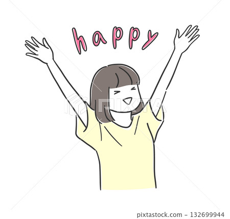 Illustration material of a woman rejoicing with her hands outstretched 132699944