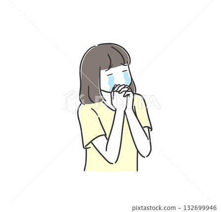 Illustration of a woman praying while crying 132699946