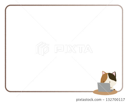Frame of a calico cat operating a laptop Frame of a calico cat operating a laptop 132700117