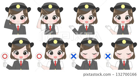Cute illustration set of female station staff 132700166
