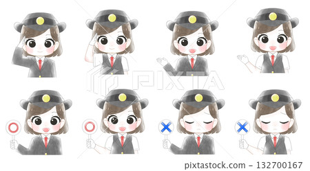 Cute watercolor illustration set of female station staff 132700167
