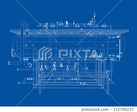 Industrial Boiler Blueprint. Vector 132700235