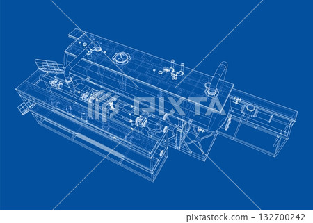 Detailed Blueprint of Industrial Machinery. Vector 132700242