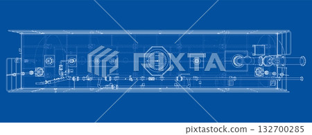 Technical Blueprint on Blue Background. Vector Technical Blueprint on Blue Background. Vector 132700285