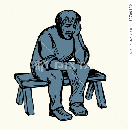 Vector drawing. Old sad man 132700300