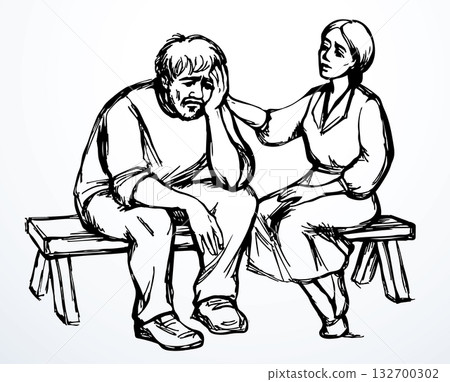 Vector drawing. Girl and sad man Vector drawing. Girl and sad man 132700302