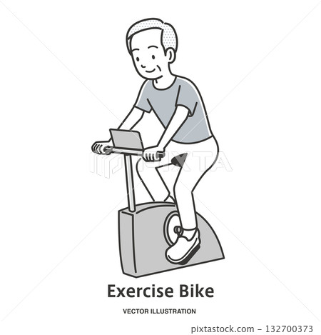 Elderly man riding an exercise bike 132700373
