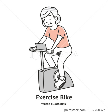 Elderly woman riding an exercise bike 132700374
