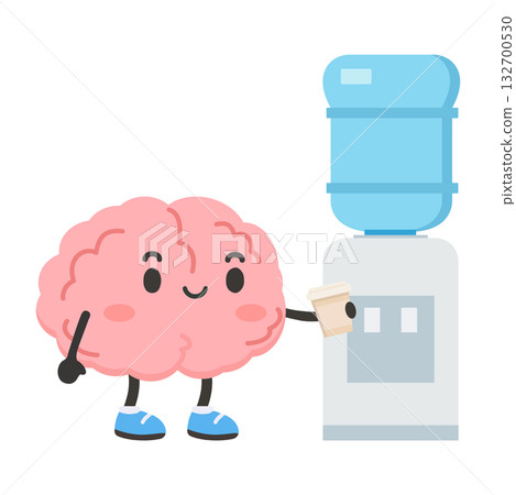Brain Cartoon Character Near Water Cooler 132700530