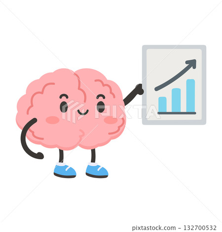Cartoon Brain Character Presenting a Growth Chart Cartoon Brain Character Presenting a Growth Chart 132700532