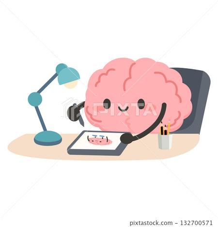 Cartoon Brain Drawing Itself Illustration 132700571