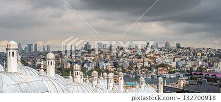 ISTANBUL, TURKEY - NOVEMBER 01, 2025: View of Galata skyline from Suleymaniye 132700918