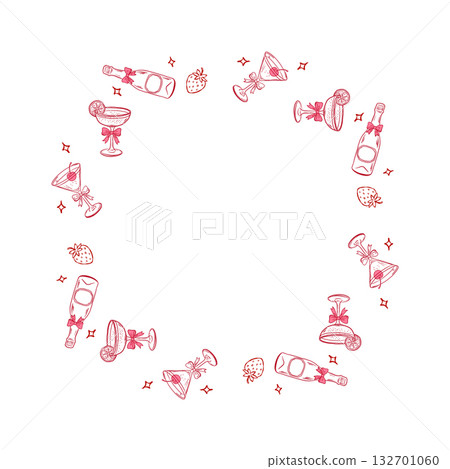 Round drink frame with cocktails and strawberries 132701060