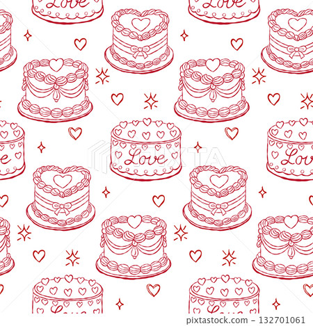 Seamless pattern with romantic cakes and hearts Seamless pattern with romantic cakes and hearts 132701061