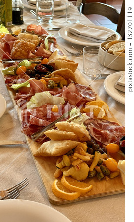 Delectable Italian Antipasto Platter with Assorted Meats 132701119