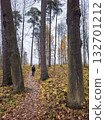 Man walks along a path through trees in an autumn park. 132701212