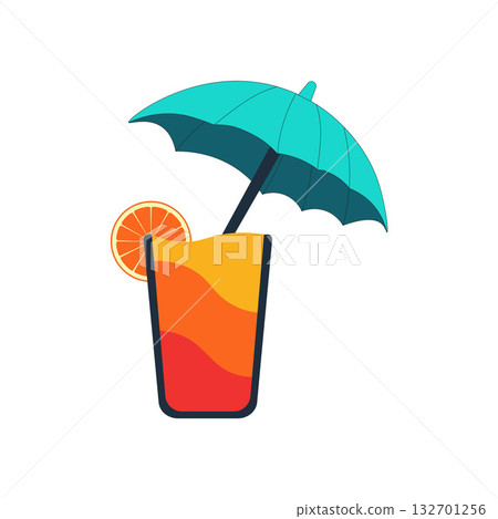 Orange Juice, eith small umbrella over the glass, and a slice of orange Orange Juice, eith small umbrella over the glass, and a slice of orange 132701256