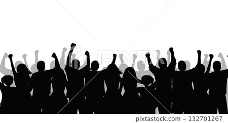silhouette of a group of people, celebrating victory,with shadow. vector illustration 132701267