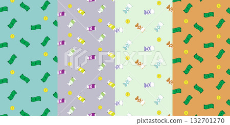 pattern of green money and colorful currencies of various famous countries, vector background 132701270