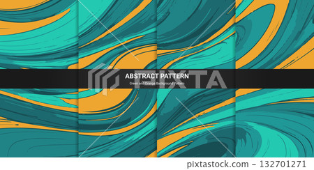 collection of abstract fluid painting patterns, simple green and orange vector backgrounds collection of abstract fluid painting patterns, simple green and orange vector backgrounds 132701271