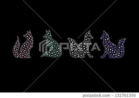Silhouette of foxes filled with colorful floral design against a black background, used for wallpaper, background, and other decorative purposes. Silhouette of foxes filled with colorful floral design against a black background, used for wallpaper, background, and other decorative purposes. 132701350