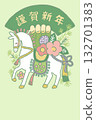 描繪馬年（當年生肖）的插圖，慶祝新年 132701383